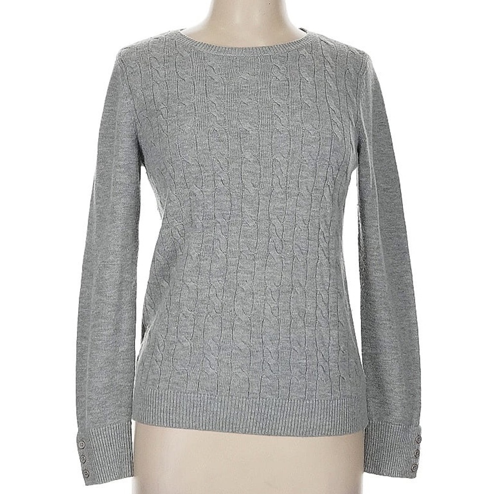 Talbots Light Gray Cable Knit Sweater size Medium